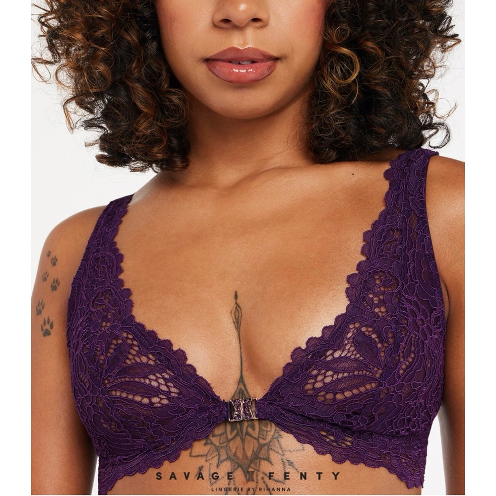 Savage X Fenty Purple Lace Front Closure Bralette. Size X-Small. NWT
